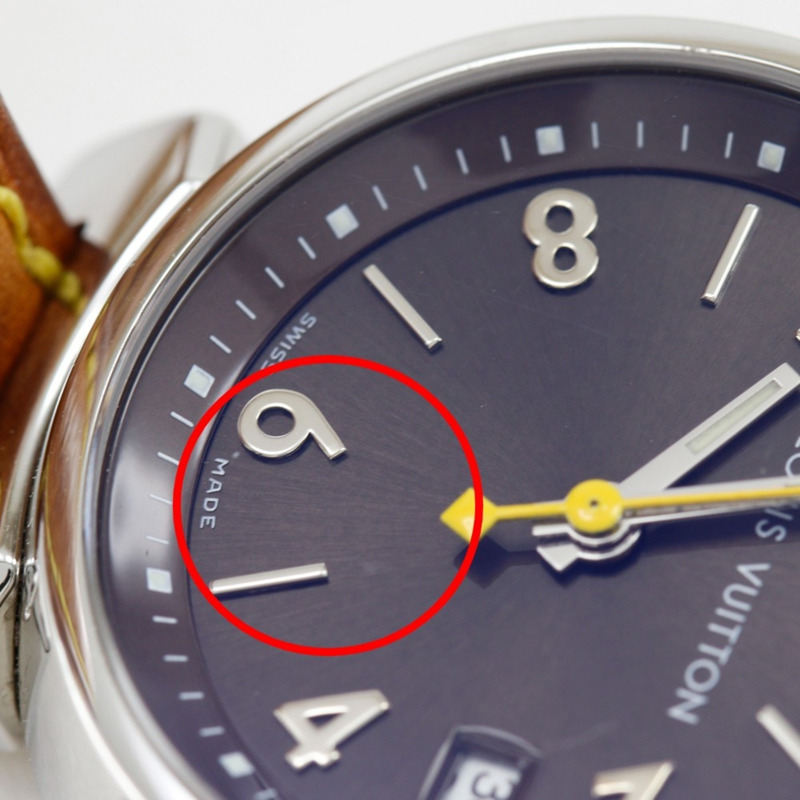 路易威登 Tambour Q1211 女士腕錶，不鏽鋼和皮革錶帶，石英機芯，指針式顯示，黑色錶盤-8