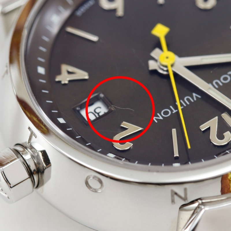 路易威登 Tambour Q1211 女士腕錶，不鏽鋼和皮革錶帶，石英機芯，指針式顯示，黑色錶盤-9