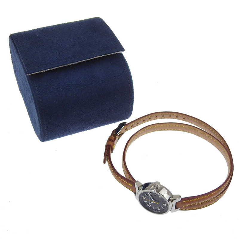 路易威登 Tambour Q1211 女士腕錶，不鏽鋼和皮革錶帶，石英機芯，指針式顯示，黑色錶盤-10