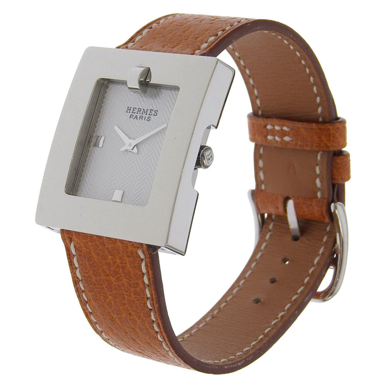 愛馬仕 BE1.210 女士不鏽鋼錶殼及皮革錶帶石英機芯數位顯示腕錶，白色錶盤-1