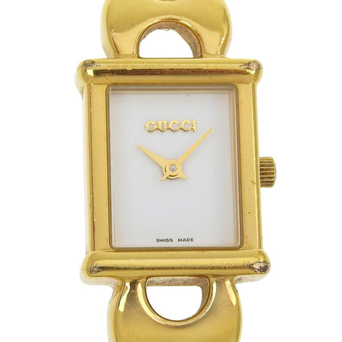 Gucci 1800L 女士鍍金石英模擬腕錶，白色錶盤