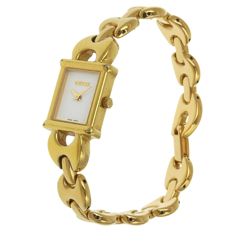 Gucci 1800L 女士鍍金石英模擬腕錶，白色錶盤-1