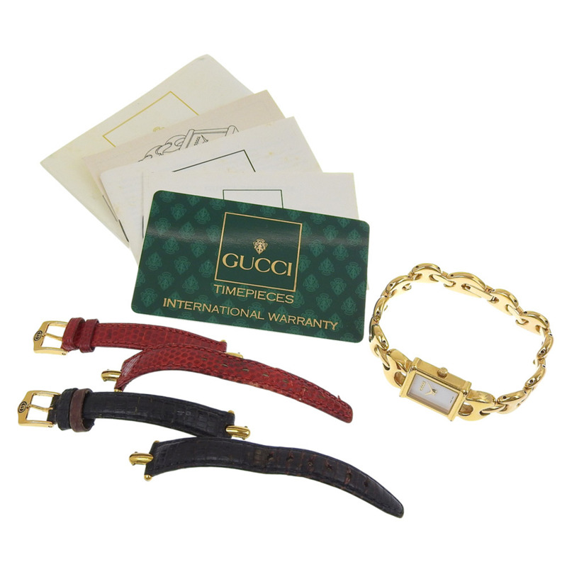 Gucci 1800L 女士鍍金石英模擬腕錶，白色錶盤-8