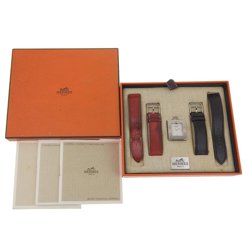 愛馬仕 BE1.210 女士不鏽鋼錶殼及皮錶帶石英機芯腕錶，指針式顯示，白色錶盤-6