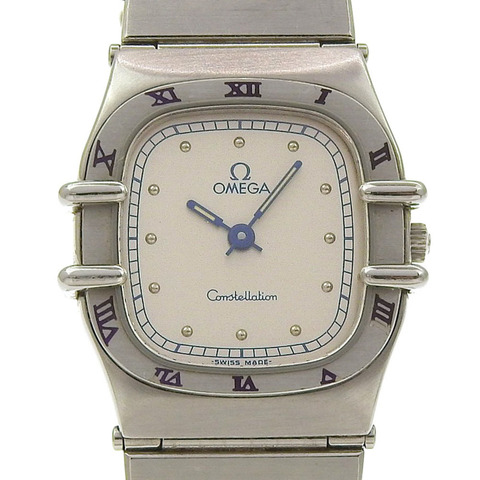 歐米茄星座系列女士腕錶，不鏽鋼錶殼，石英機芯，指針式顯示，銀色錶盤