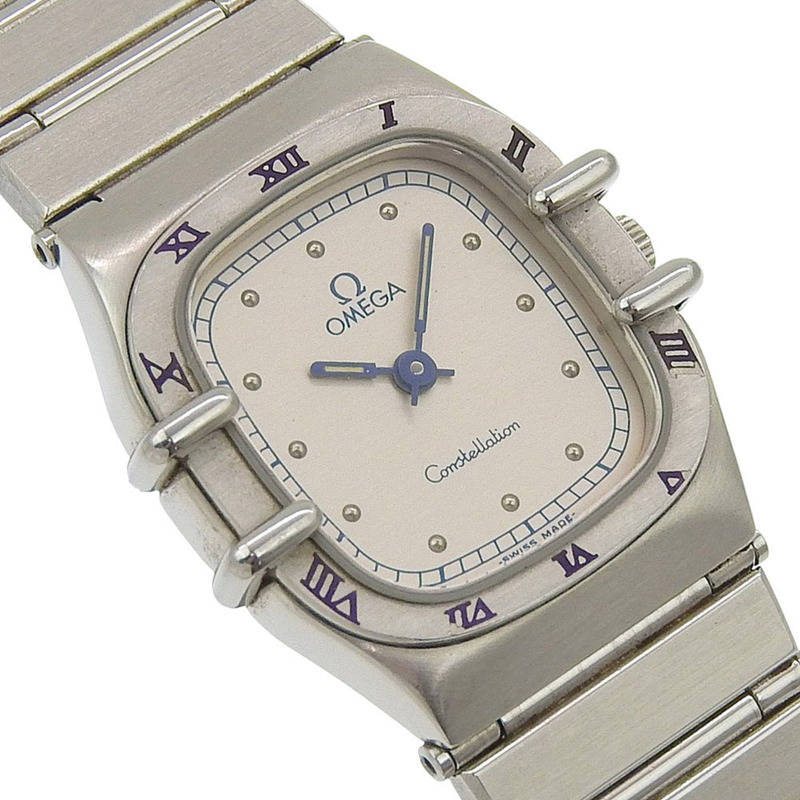 歐米茄星座系列女士腕錶，不鏽鋼錶殼，石英機芯，指針式顯示，銀色錶盤-2