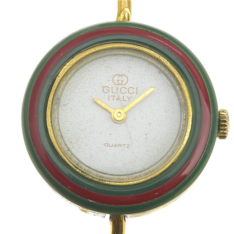 Gucci 女士鍍金石英腕錶，可更換錶圈，模擬顯示，白色錶盤