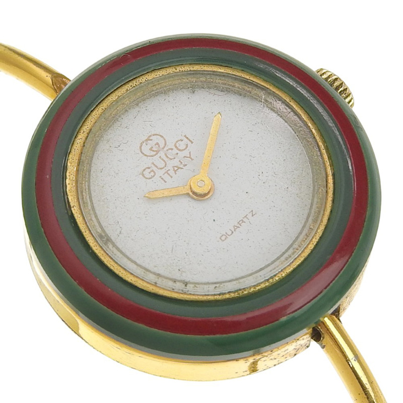 Gucci 女士鍍金石英腕錶，可更換錶圈，模擬顯示，白色錶盤-2