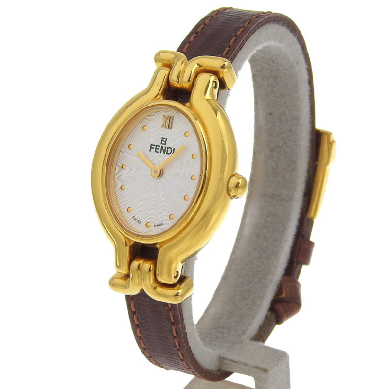 Fendi 女士 640L 鍍金石英腕錶，模擬顯示，銀色錶盤-1