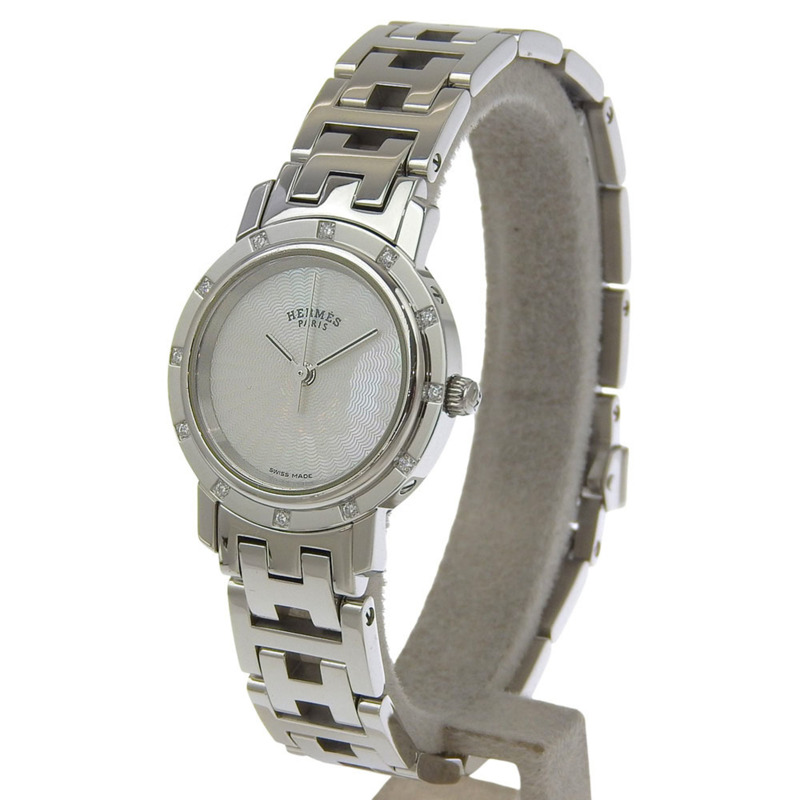 愛馬仕 Clipper Nacre 女士腕錶,12 顆鑽石,CL4.230,不鏽鋼錶殼,石英機芯,指針式顯示,白色貝殼錶盤-1