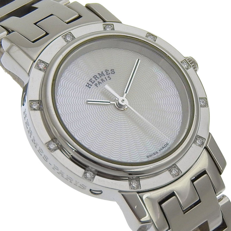愛馬仕 Clipper Nacre 女士腕錶,12 顆鑽石,CL4.230,不鏽鋼錶殼,石英機芯,指針式顯示,白色貝殼錶盤-2