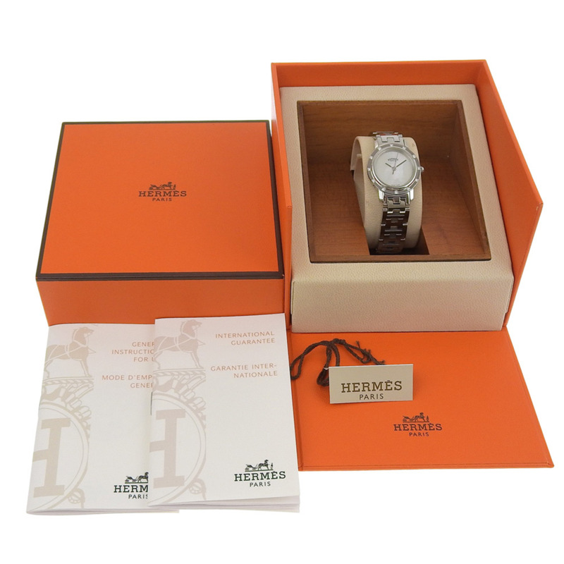 愛馬仕 Clipper Nacre 女士腕錶,12 顆鑽石,CL4.230,不鏽鋼錶殼,石英機芯,指針式顯示,白色貝殼錶盤-7