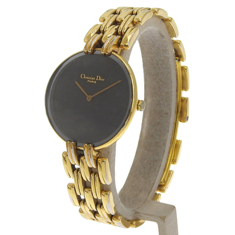 Christian Dior Bagira 46.154 鍍金石英模擬顯示女士腕錶，黑色錶盤-1
