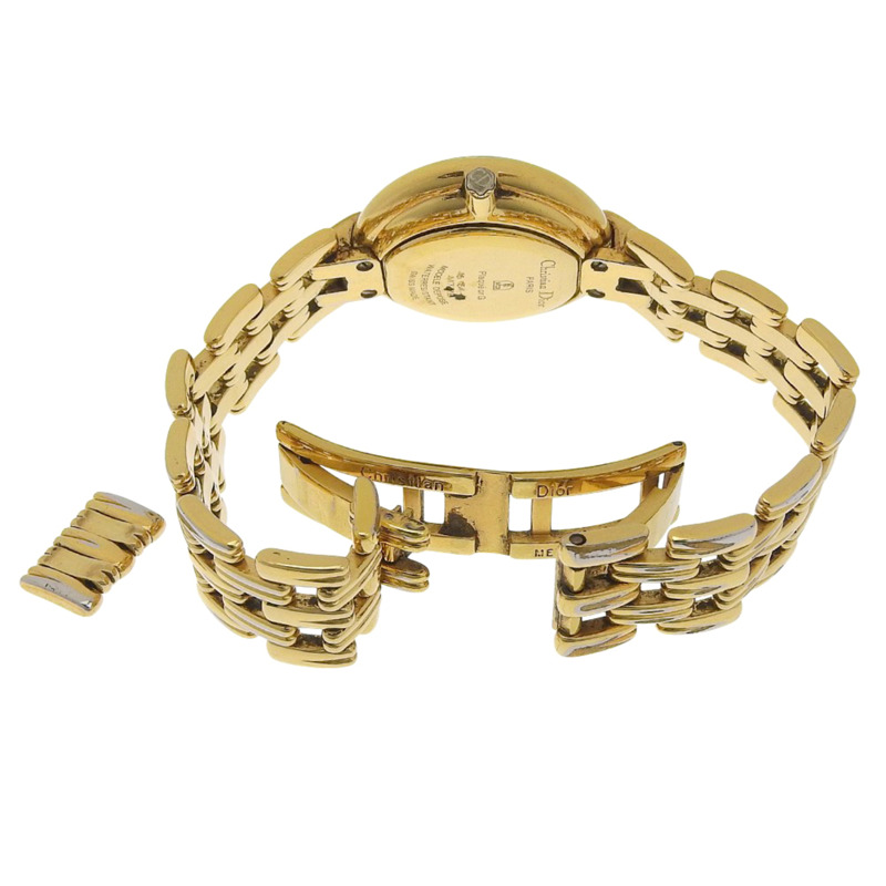 Christian Dior Bagira 46.154 鍍金石英模擬顯示女士腕錶，黑色錶盤-4