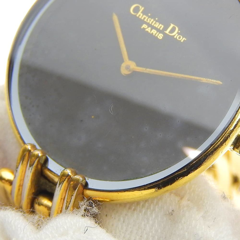 Christian Dior Bagira 46.154 鍍金石英模擬顯示女士腕錶，黑色錶盤-5