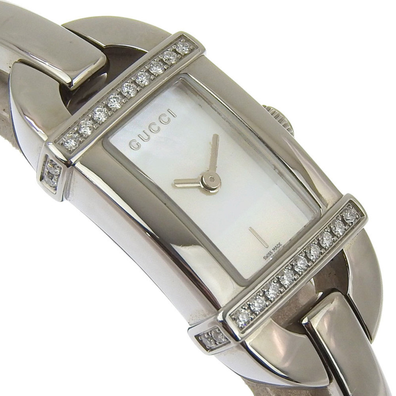 Gucci 6800L 女士不鏽鋼鑲鑽石英腕錶，白色錶盤，指針式顯示-2