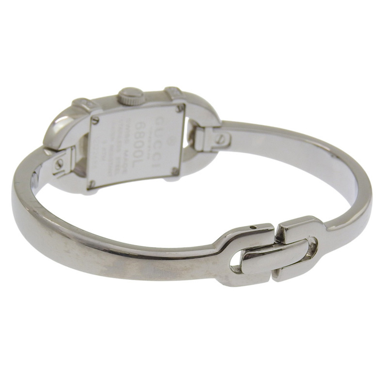 Gucci 6800L 女士不鏽鋼鑲鑽石英腕錶，白色錶盤，指針式顯示-4