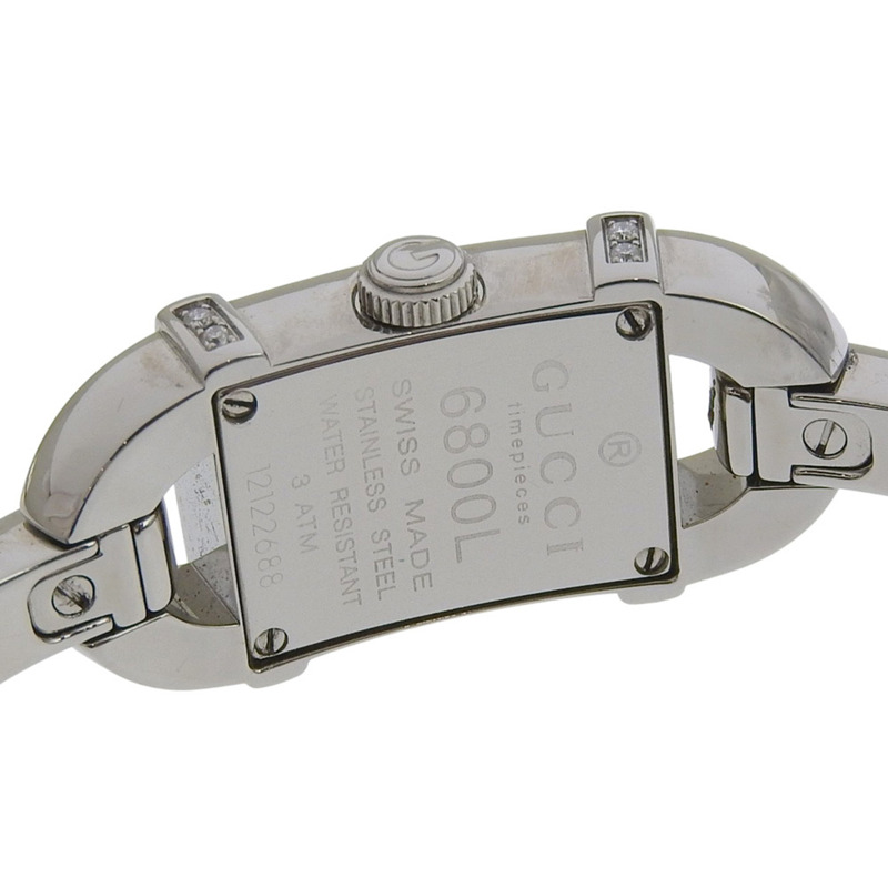 Gucci 6800L 女士不鏽鋼鑲鑽石英腕錶，白色錶盤，指針式顯示-5