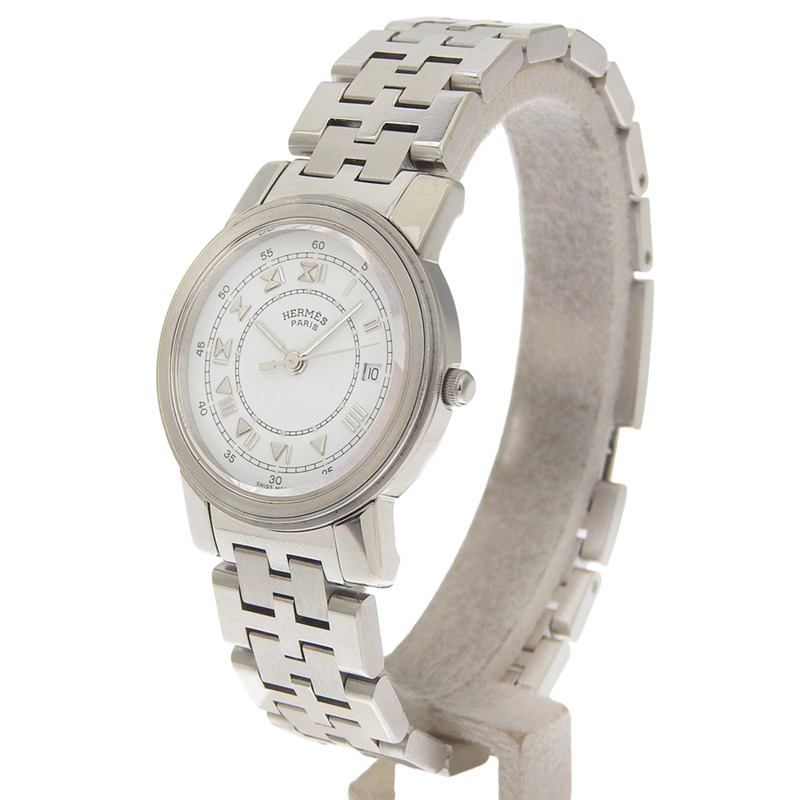 愛馬仕 Carrick 女士不鏽鋼石英腕錶，模擬顯示，白色錶盤-1