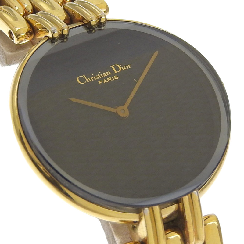 Dior Bakira 46 154-2 鍍金石英模擬顯示黑色錶盤女士腕錶-2