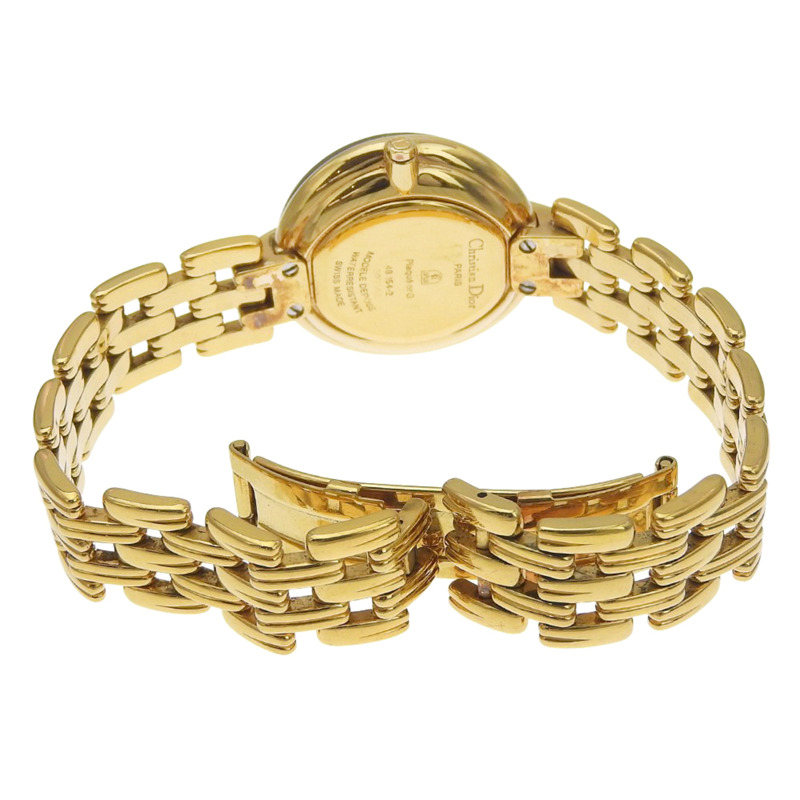 Dior Bakira 46 154-2 鍍金石英模擬顯示黑色錶盤女士腕錶-4