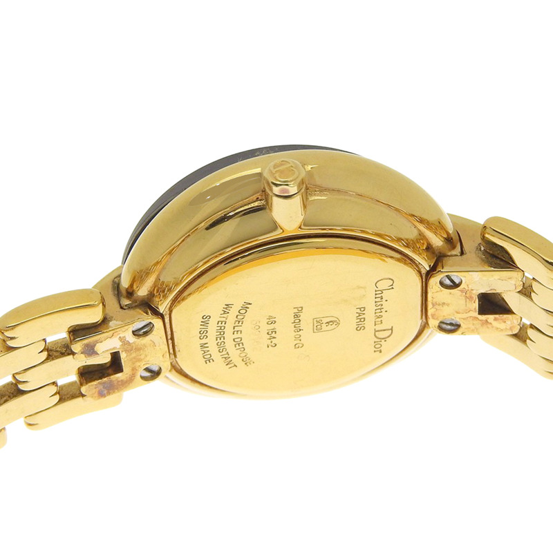 Dior Bakira 46 154-2 鍍金石英模擬顯示黑色錶盤女士腕錶-5