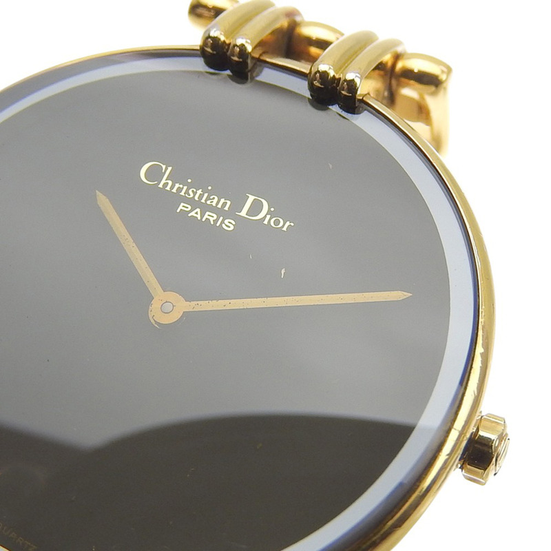 Dior Bakira 46 154-2 鍍金石英模擬顯示黑色錶盤女士腕錶-6