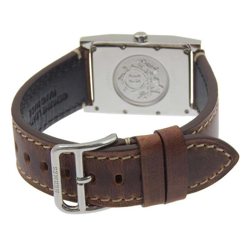 愛馬仕 Tandem TA1.710 男士腕錶，精鋼錶殼搭配皮革錶帶，銀色石英機芯，指針式顯示，錶盤。-3