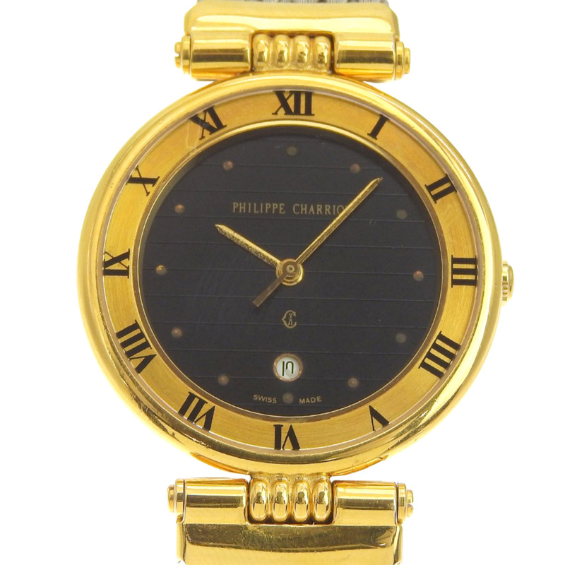 Philippe Charriol Celtic 腕錶 65.8.1288 不鏽鋼石英模擬顯示黑色錶盤 男士腕錶-0