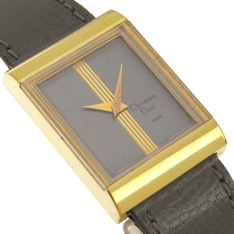 Christian Dior 復古腕錶 33212，鍍金皮錶帶，手動上鍊，指針式顯示，灰色錶盤，女士款-2