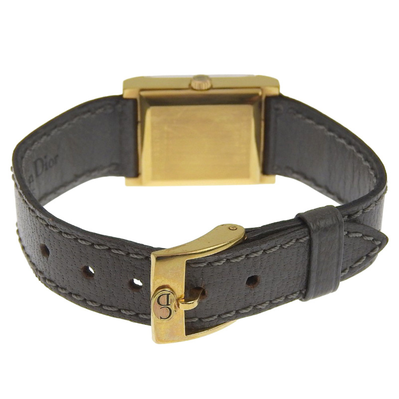Christian Dior 復古腕錶 33212，鍍金皮錶帶，手動上鍊，指針式顯示，灰色錶盤，女士款-4