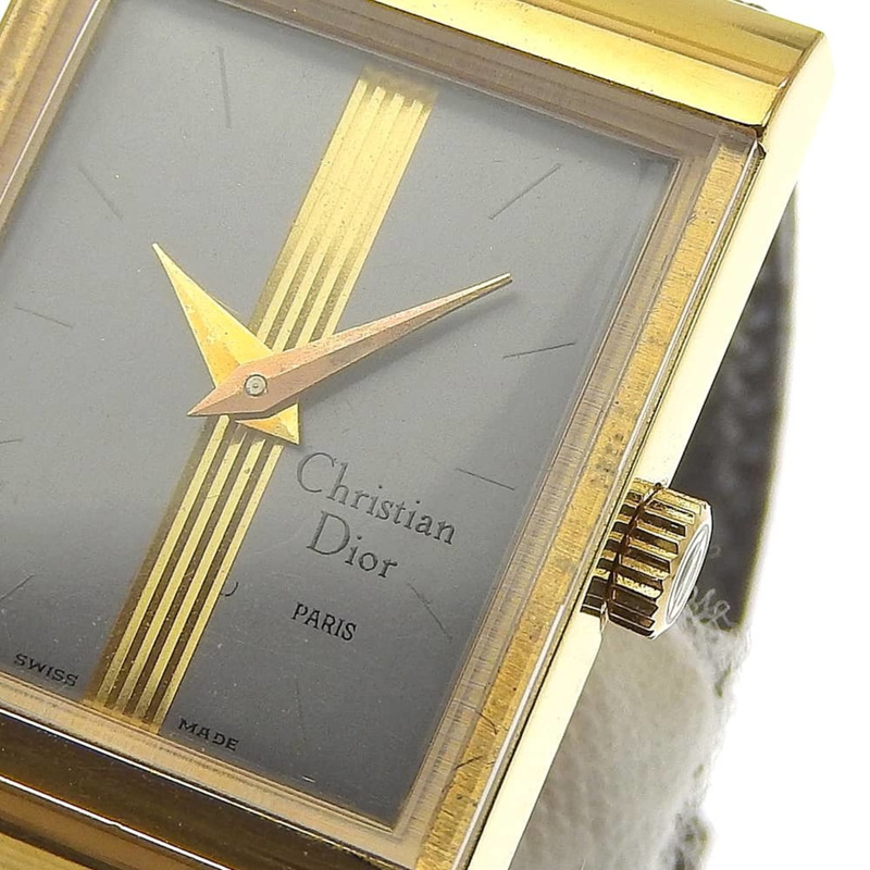 Christian Dior 復古腕錶 33212，鍍金皮錶帶，手動上鍊，指針式顯示，灰色錶盤，女士款-6