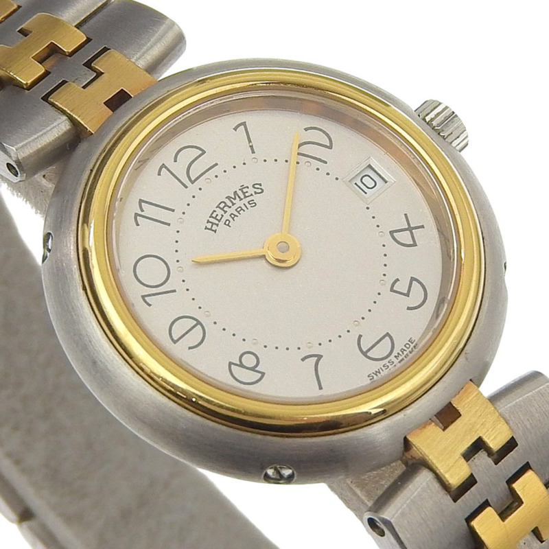 愛馬仕Profile系列腕錶，不鏽鋼錶殼，石英機芯，指針式顯示，銀色錶盤，女士款-2