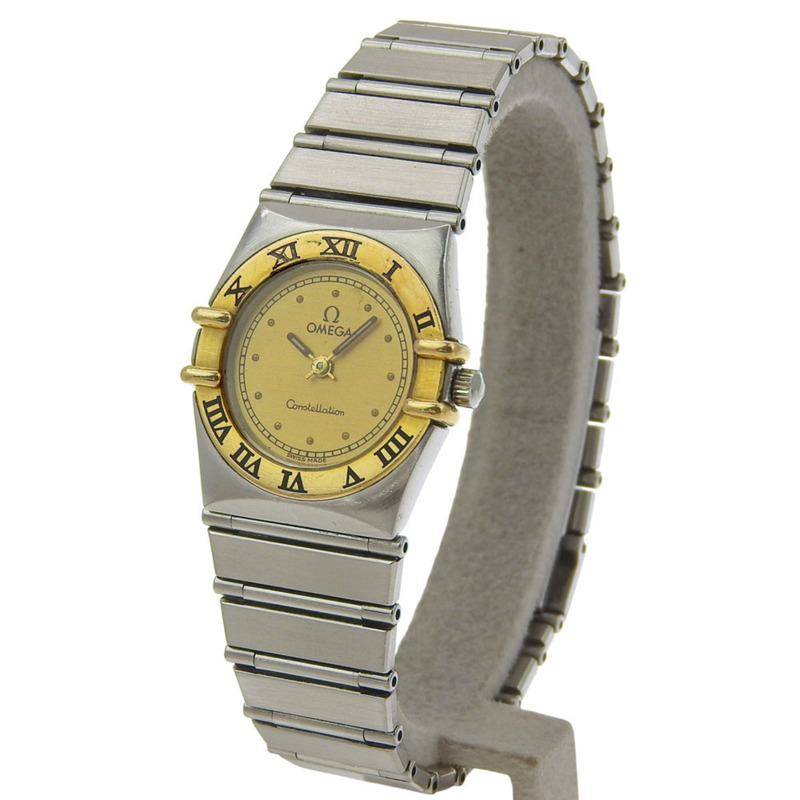 歐米茄星座系列迷你女士腕錶，不鏽鋼錶殼，鍍金石英機芯，指針式顯示，錶盤-1