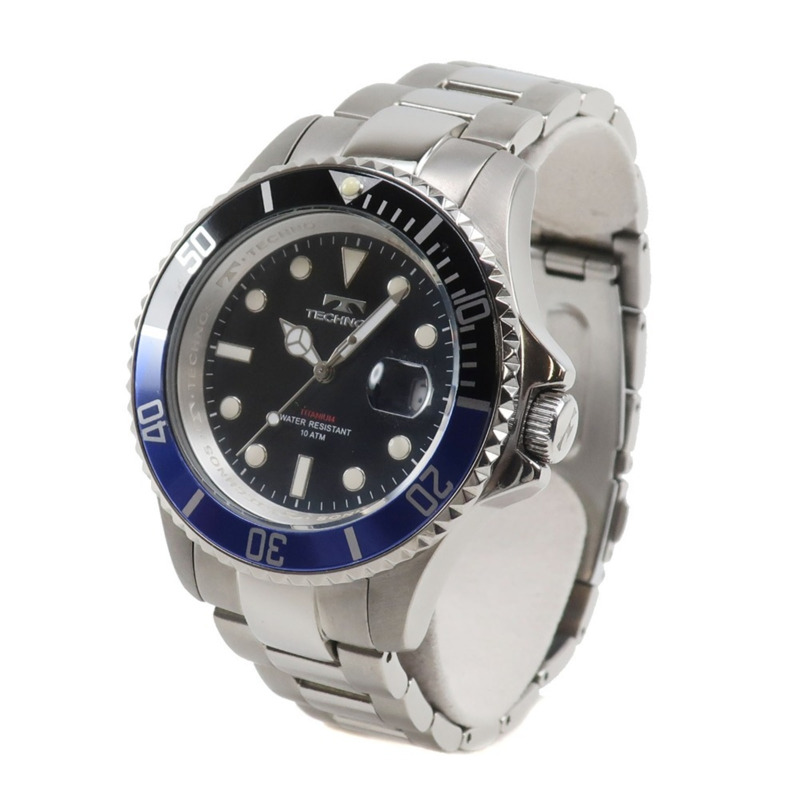 Technos T4323 男士鈦金屬黑色石英模擬顯示手錶,附錶盤-1