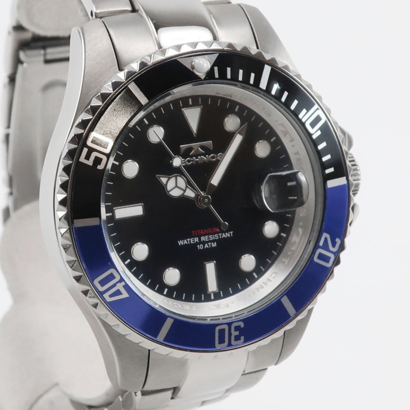 Technos T4323 男士鈦金屬黑色石英模擬顯示手錶,附錶盤-2