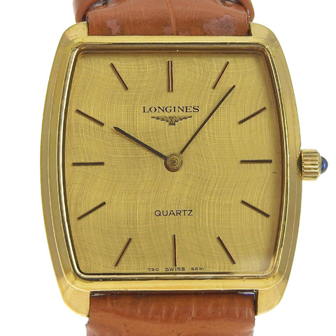 浪琴錶古董男錶 730-4231，鍍金不鏽鋼錶殼，金色石英機芯，指針式顯示，金色錶盤