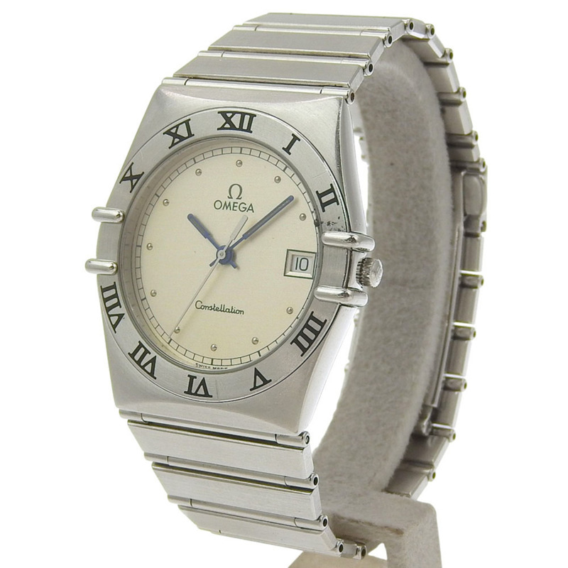歐米茄星座系列男士腕錶，不鏽鋼錶殼，銀色石英機芯，指針式顯示，錶盤-1