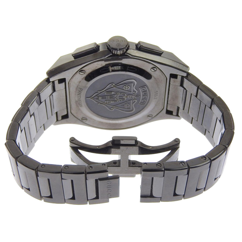 Gucci Pantheon 男士腕錶，115.2 不鏽鋼材質，黑色石英計時錶盤-4