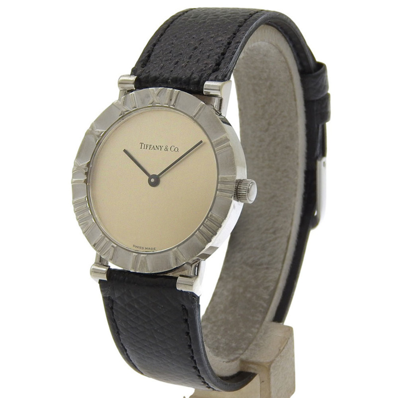 蒂芬妮 Atlas 女士腕錶，925 銀錶殼，皮革錶帶，石英機芯，指針式顯示，象牙色錶盤-1
