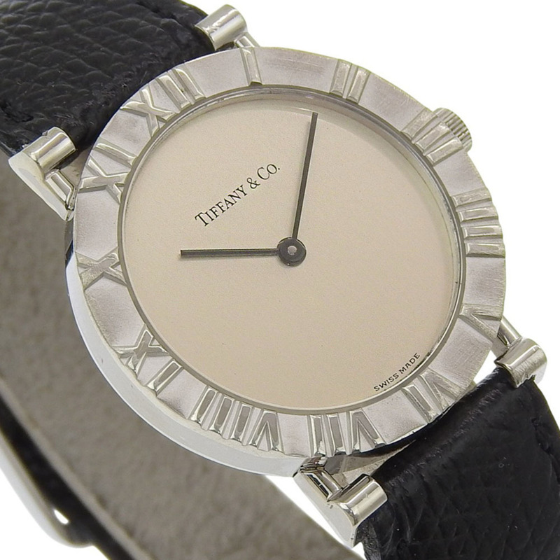 蒂芬妮 Atlas 女士腕錶，925 銀錶殼，皮革錶帶，石英機芯，指針式顯示，象牙色錶盤-2