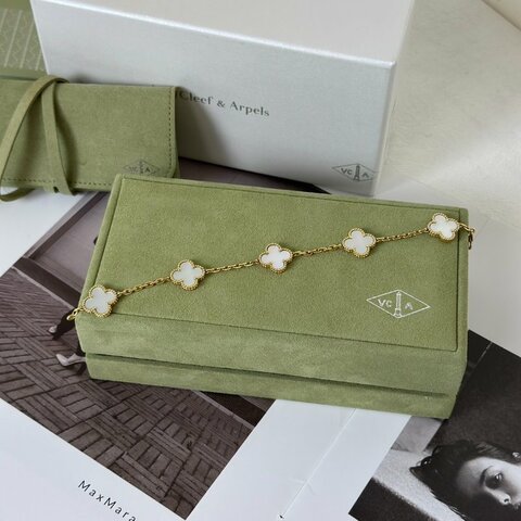 Van Cleef & Arpels 白珍珠母貝18K金五花手鍊 - Vintage Alhambra