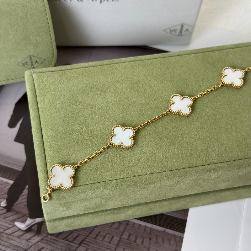 Van Cleef & Arpels 白珍珠母貝18K金五花手鍊 - Vintage Alhambra-2