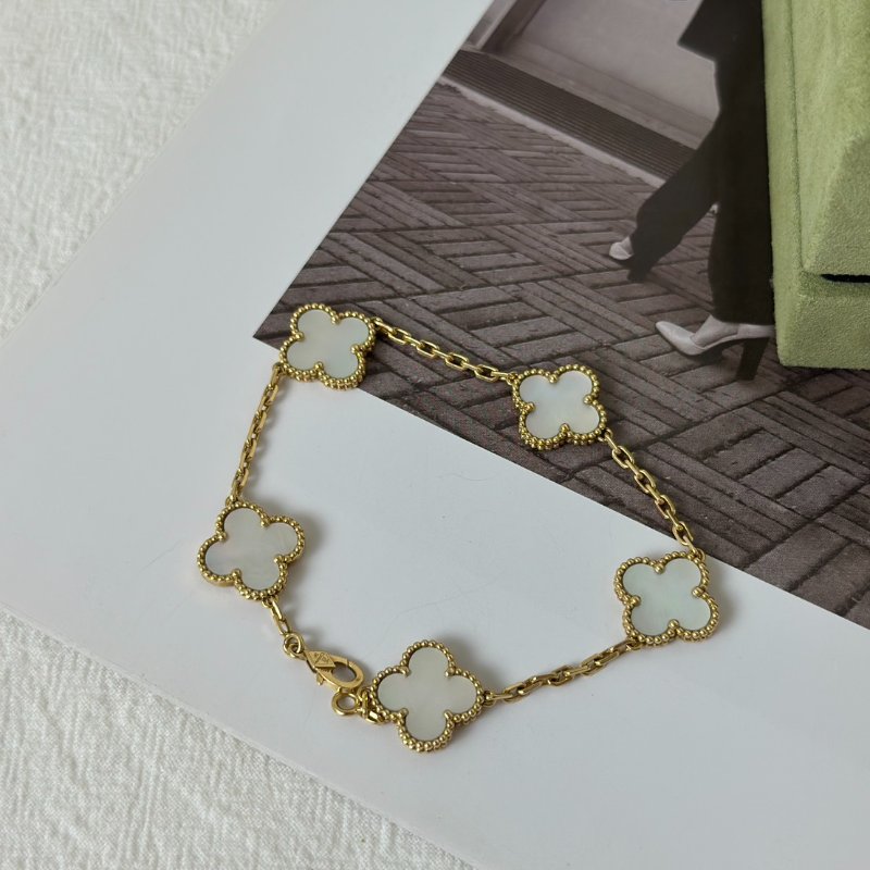Van Cleef & Arpels 白珍珠母貝18K金五花手鍊 - Vintage Alhambra-5