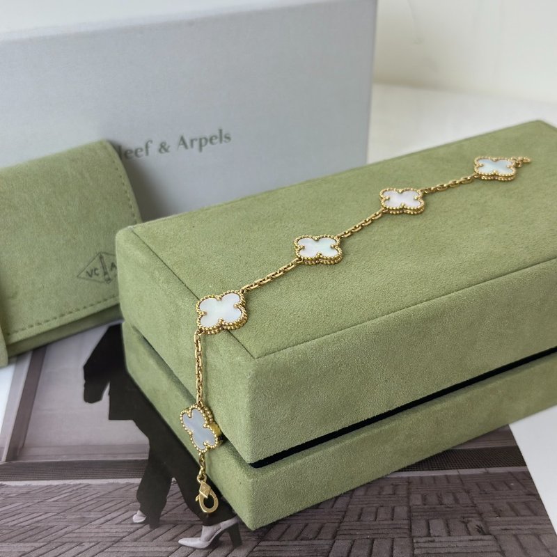 Van Cleef & Arpels 白珍珠母貝18K金五花手鍊 - Vintage Alhambra-7