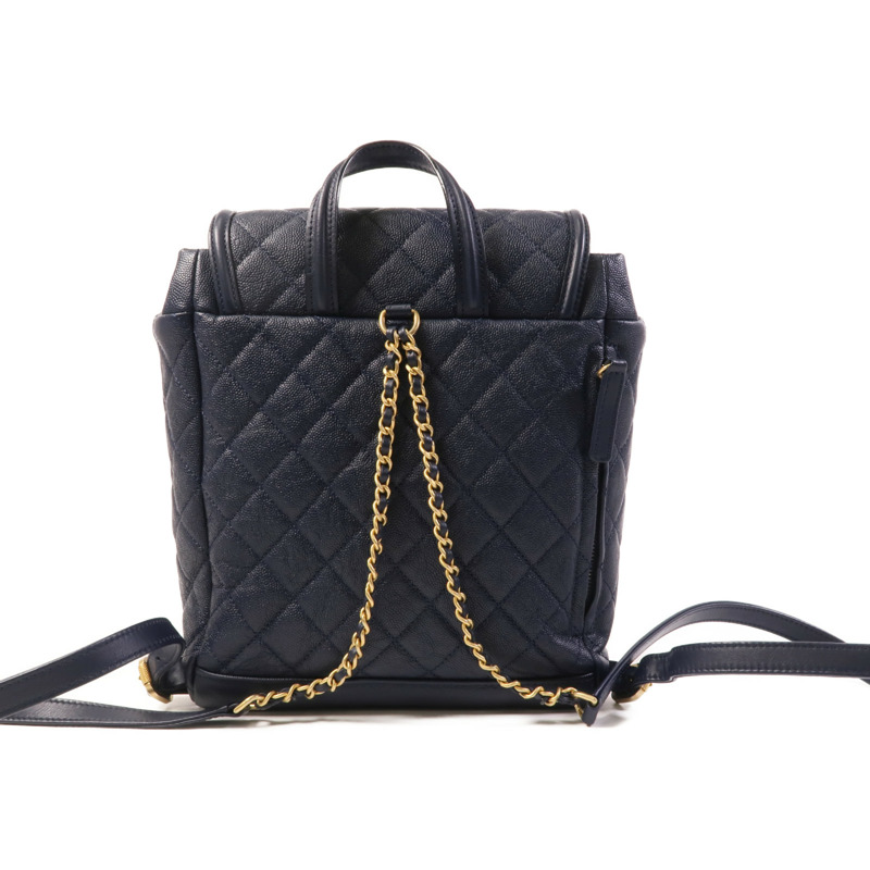 CHANEL 牛皮皮革Filigree Backpack金扣鏈帶背包-1