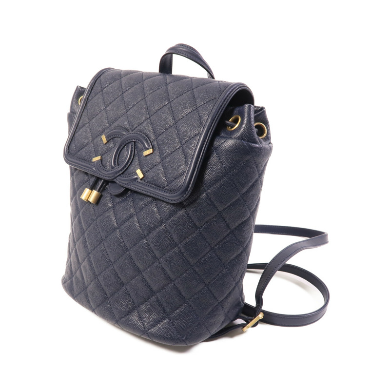 CHANEL 牛皮皮革Filigree Backpack金扣鏈帶背包-2