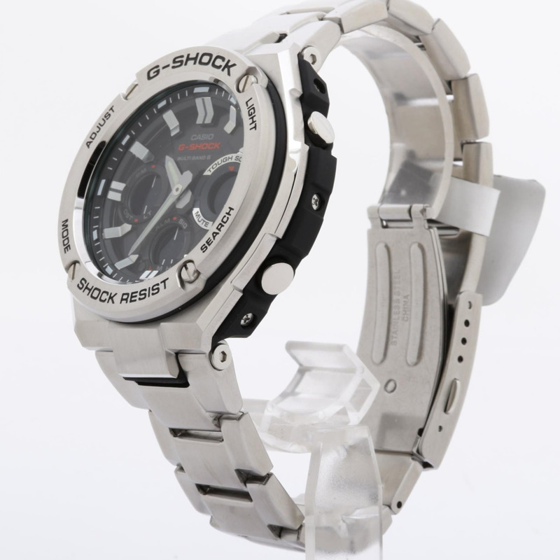 卡西歐 G-SHOCK G-STEEL GSTW100 系列男士腕錶 (GSTW110D1AJF),黑色和銀色樹脂錶帶搭配不鏽鋼錶殼。-1