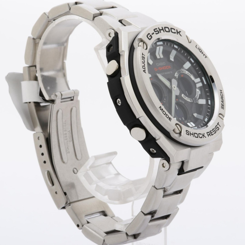 卡西歐 G-SHOCK G-STEEL GSTW100 系列男士腕錶 (GSTW110D1AJF),黑色和銀色樹脂錶帶搭配不鏽鋼錶殼。-2