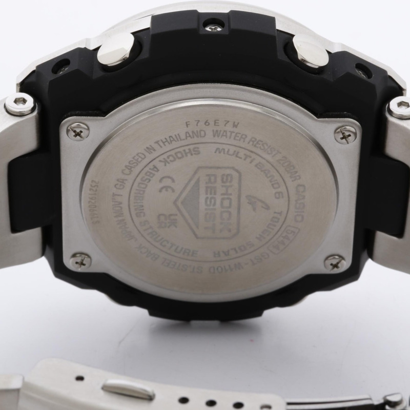 卡西歐 G-SHOCK G-STEEL GSTW100 系列男士腕錶 (GSTW110D1AJF),黑色和銀色樹脂錶帶搭配不鏽鋼錶殼。-3